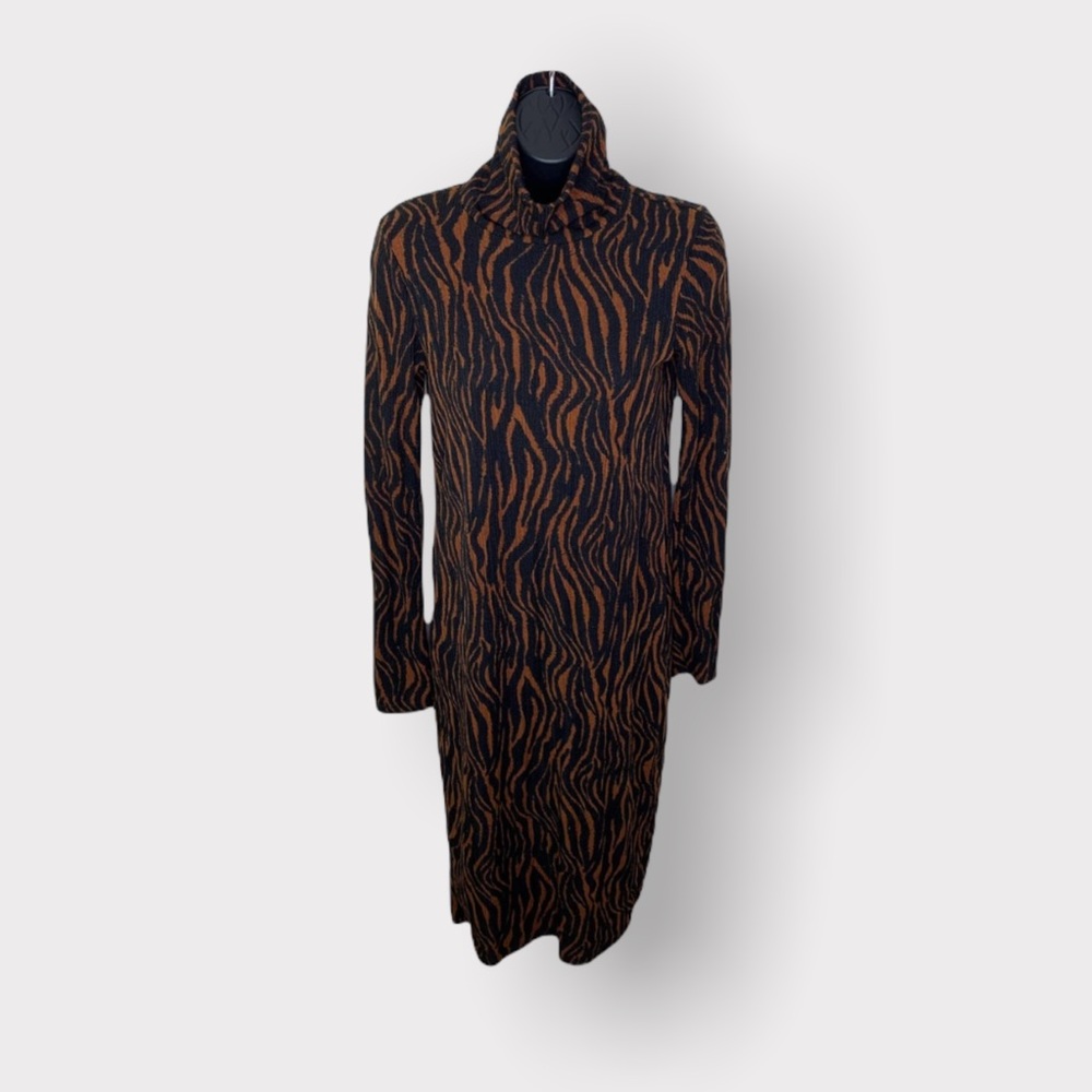 Zara Zebra Animal Print Stripe Turtleneck Dress